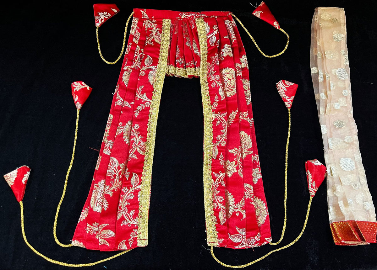 Dagdusheth Halwai Ganpati Dhoti made of Banaras Silk (Pure Silk) - Red Dhoti with Gold Shalya