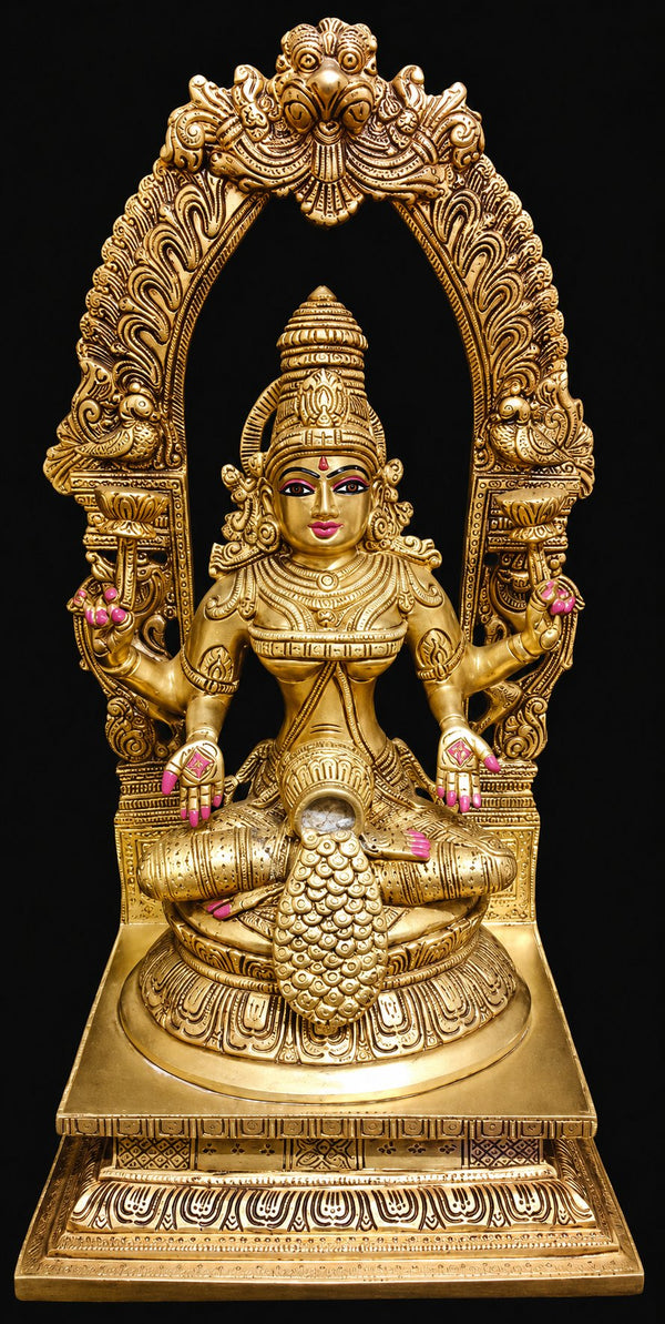 Premium Handcrafted Brass Goddess Lakshmi Idol with Prabhavali – 17 Inches | 12.45 Kg
