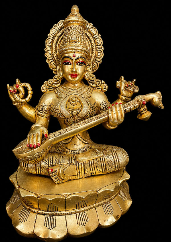 Handcrafted Brass Saraswati Idol – 10 Inches | 6.15 Kg