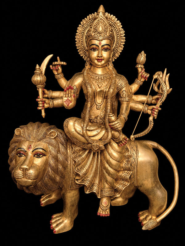 Majestic Brass Maa Durga on Lion Idol – 26 Inches | Handcrafted Divine Sculpture