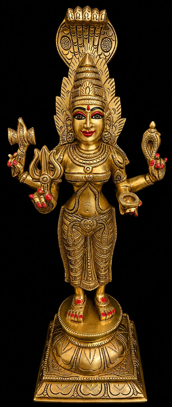 Sacred Brass Mariamma Idol with Nag Prabhavali – 17 Inches | Handcrafted Divine Sculpture