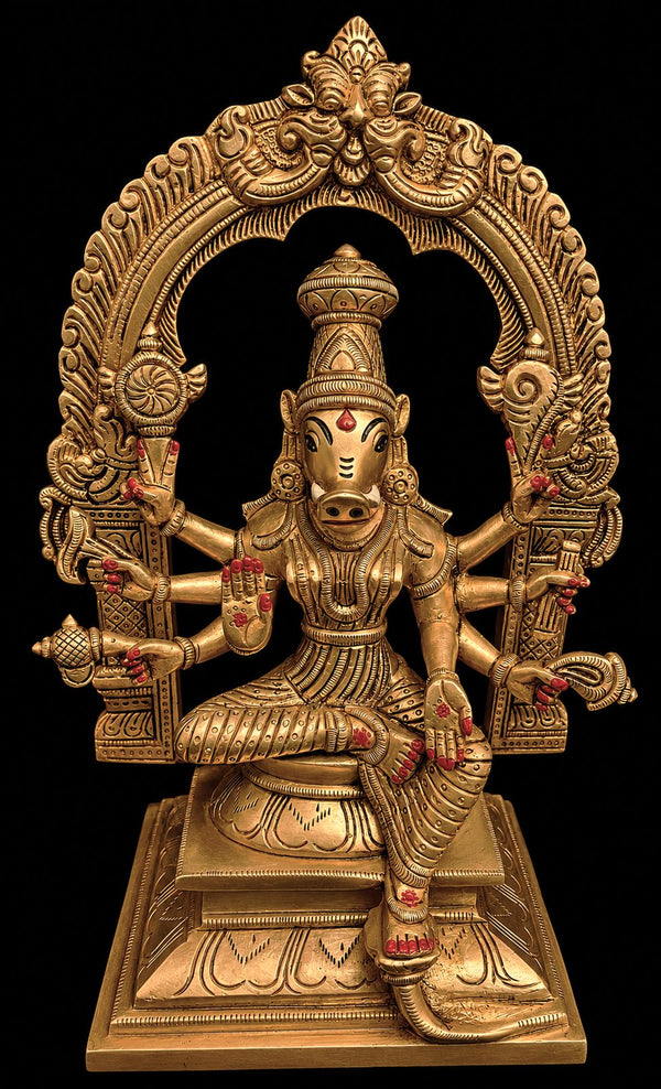 Divine Brass Varahi Amman Idol with Prabhavali – 12 Inches | Handcrafted Ashta Matrika Goddess Sculpture