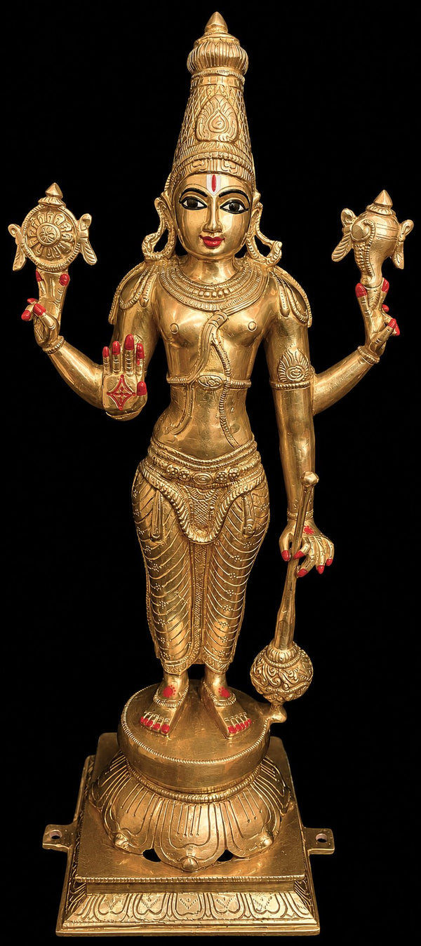 Majestic Brass Lord Vishnu Idol – 24 Inches | Handcrafted Traditional Vaishnavite Sculpture