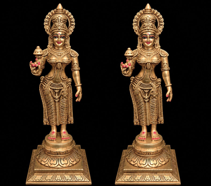 Premium Brass Sridevi & Bhudevi Idol Set – 13 Inch | Divine Consorts of Lord Venkateswara