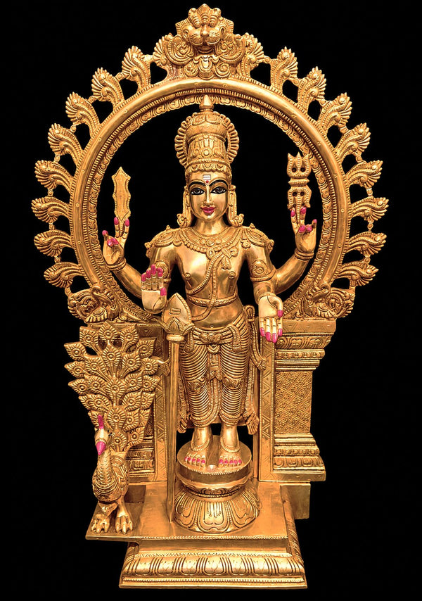 Grand Brass Lord Murugan Idol with Prabhavali – 22 Inch | Divine Symbol of Courage, Wisdom & Victory