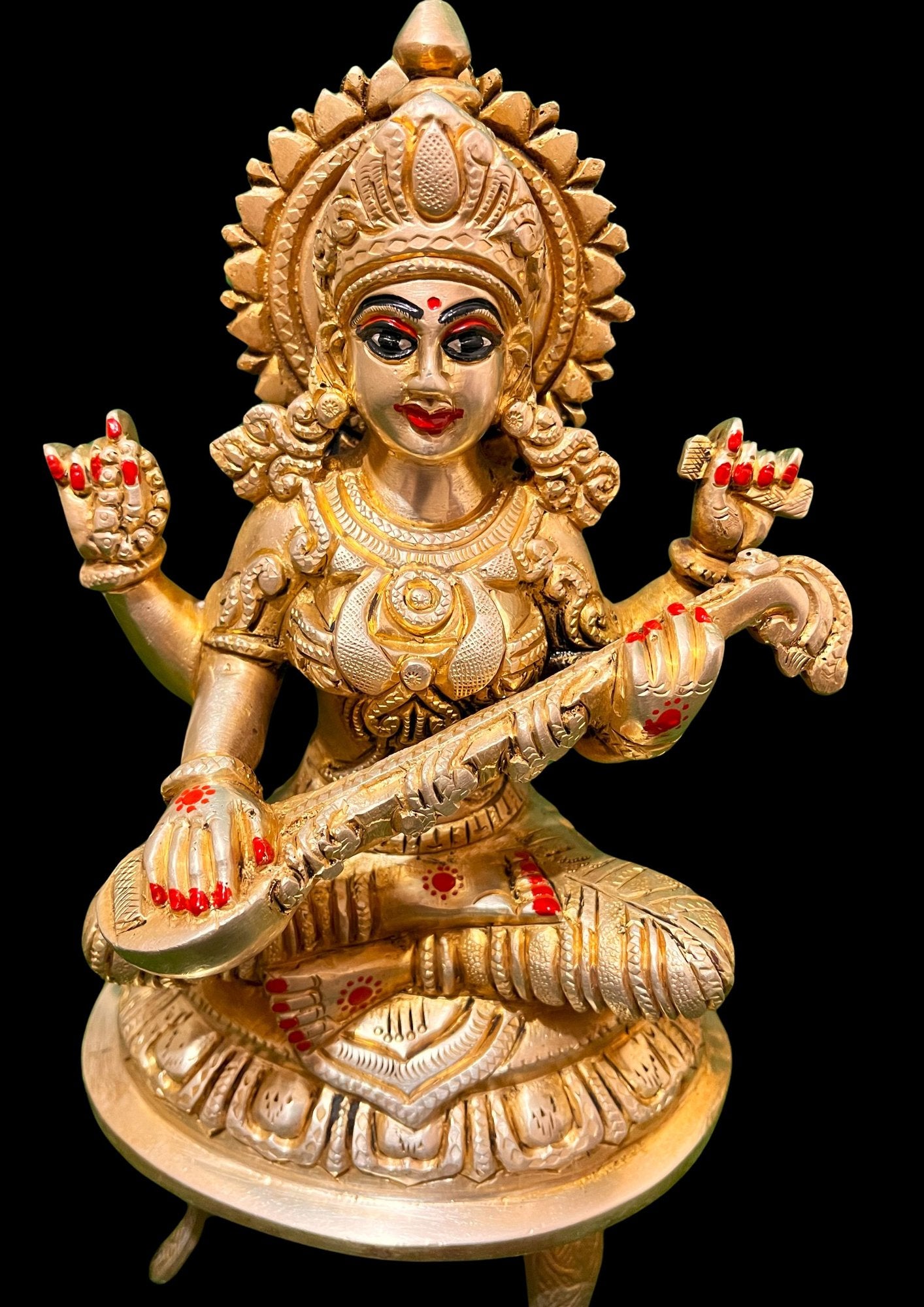 Handcrafted Brass Goddess Saraswathi Idol – 8 Inch | Divine Wisdom & Prosperity