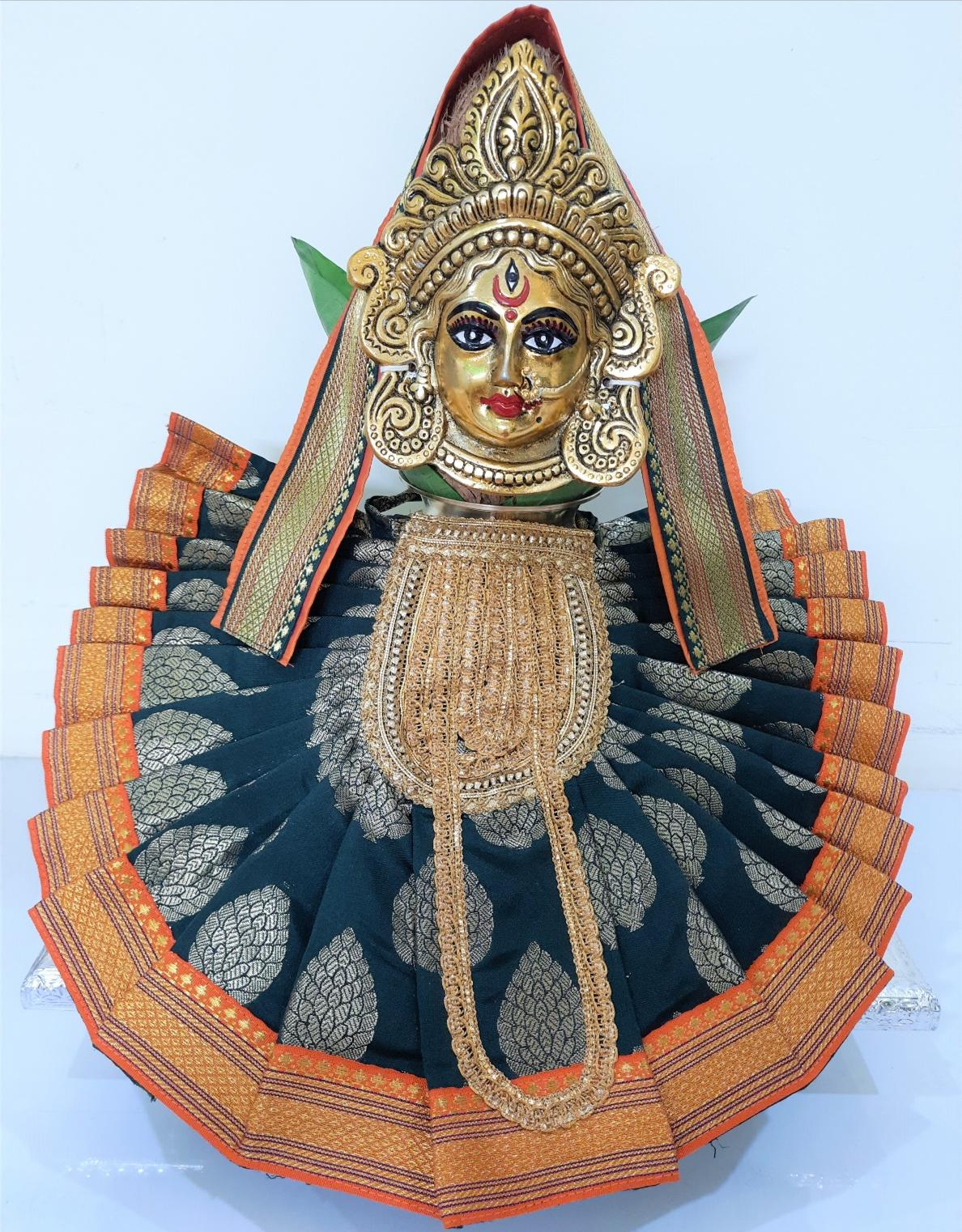 Deity Pre-stitched Kohlapur Mahalakshmi Saree made of Tapeta Silk (Not Pure Silk) - Bottel Green Saree with Orange  border, Orange blouse and Shalya 2