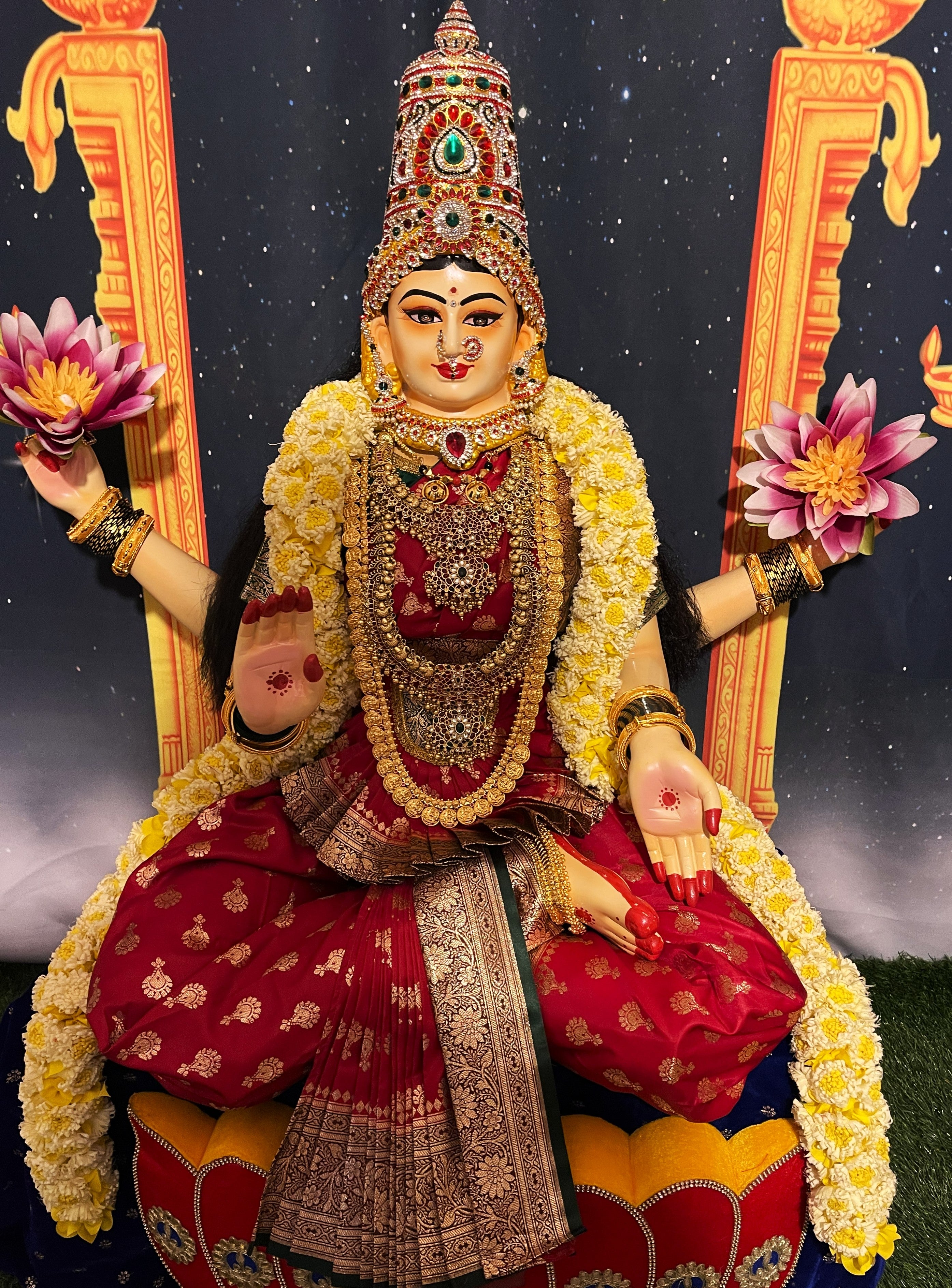 Premium Varamahalakshmi Fiber Body with Banaras Kanjivaram Saree, Temple Jewellery, Stone Crown & Lotus Alankaram | Fully Dismantlable Goddess Idol for Varamahalakshmi & Navaratri 1