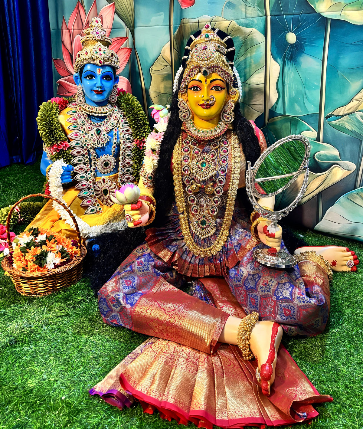 Premium Lakshmi Vishnu Temple Style Complete Alankaram Collection | Fully Dismantlable Idols for Varamahalakshmi & Navaratri