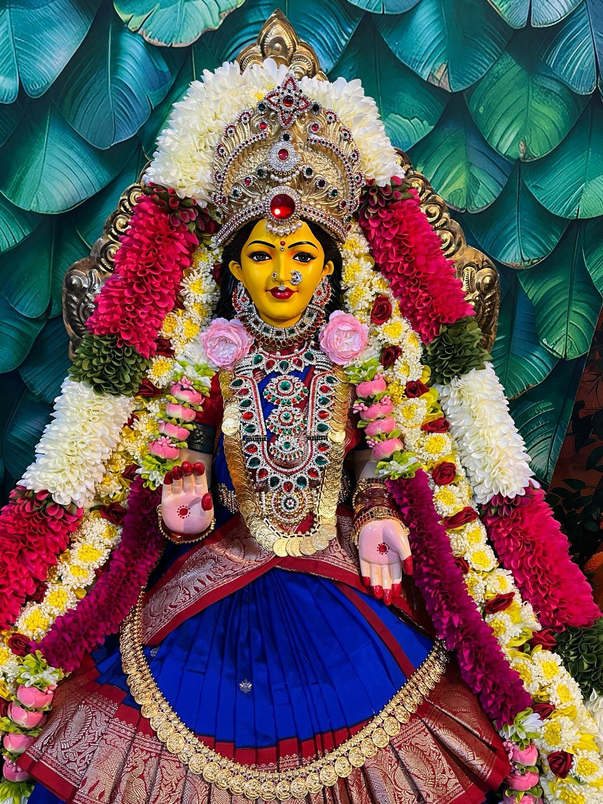 Premium Varamahalakshmi Fiber Body with Banaras Kanjivaram Saree, Temple Jewellery, Stone Crown & Lotus Alankaram | Fully Dismantlable Goddess Idol for Varamahalakshmi & Navaratri 1