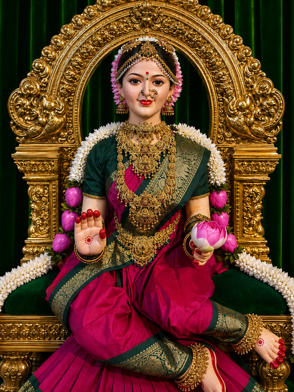 Premium Goddess Goda Lakshmi (Varamahalakshmi) Temple Style Complete Alankaram Collection | Fully Dismantlable Goddess Idol for Varamahalakshmi & Navaratri