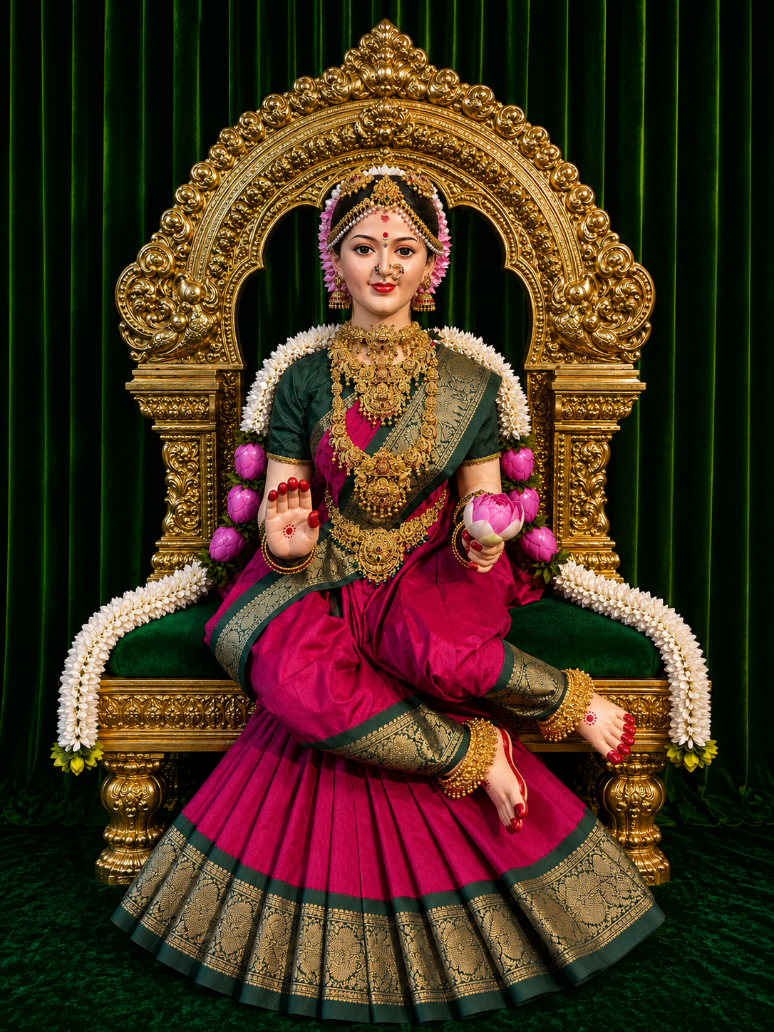 Premium Goddess Goda Lakshmi (Varamahalakshmi) Temple Style Complete Alankaram Collection | Fully Dismantlable Goddess Idol for Varamahalakshmi & Navaratri 2