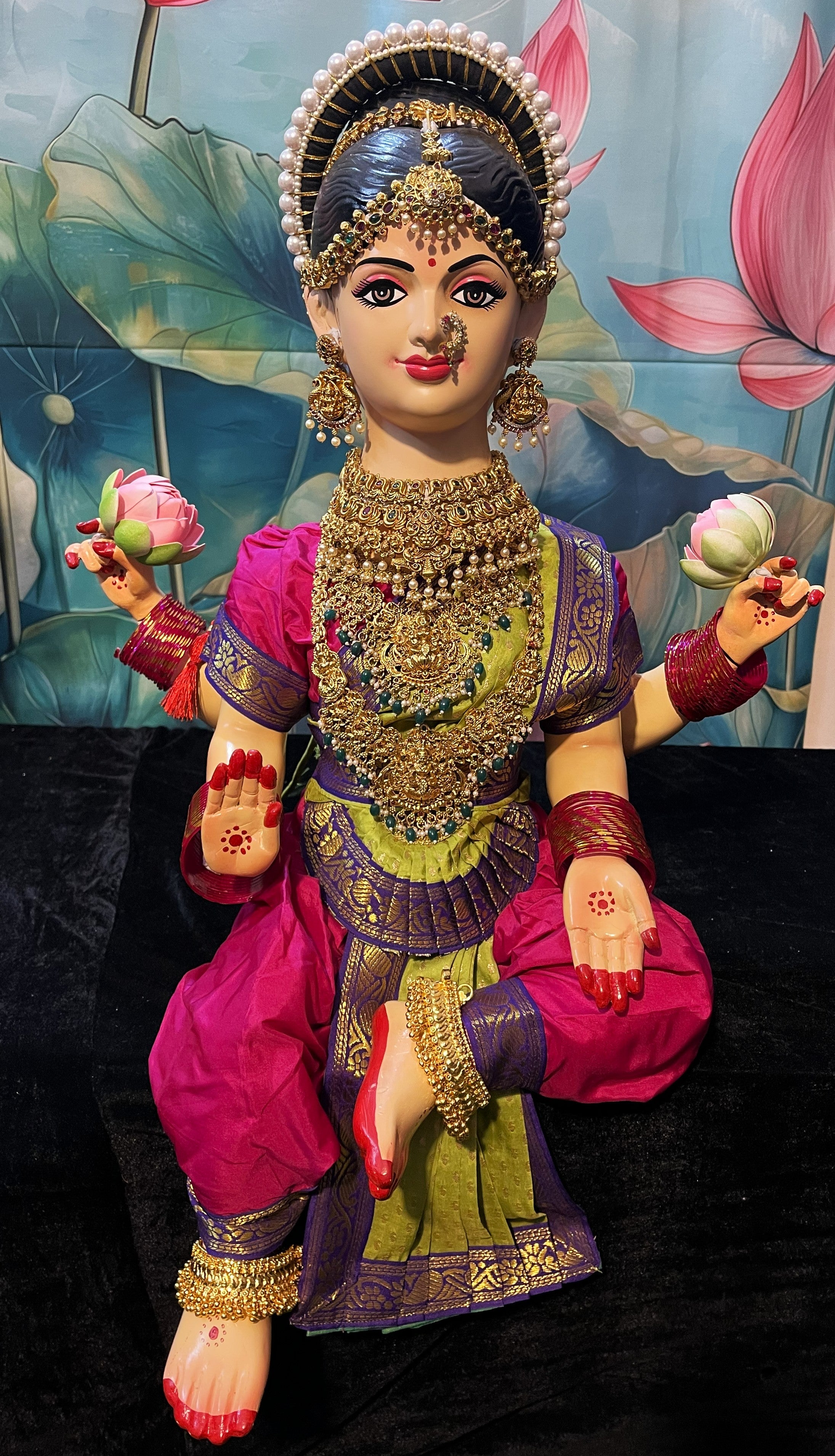 Premium Varamahalakshmi Fiber Body with Semi Silk Saree, Temple Jewellery, Stone Crown & Lotus Alankaram | Fully Dismantlable Goddess Idol for Varamahalakshmi & Navaratri 2