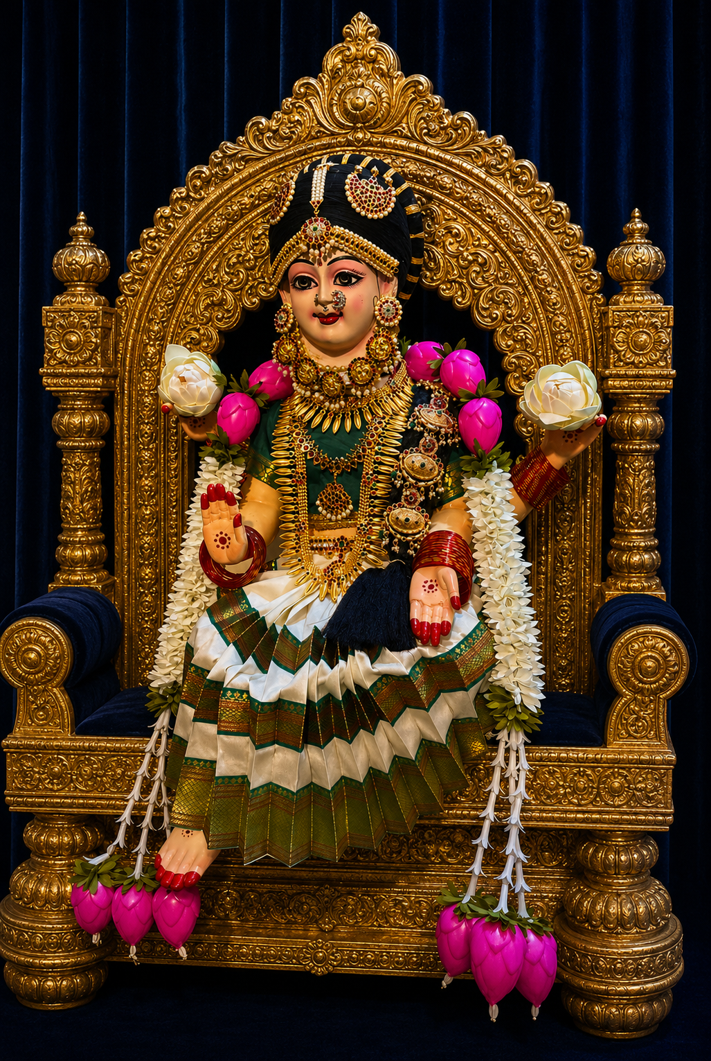 Premium Varamahalakshmi Fiber Body with Semi Silk Saree, Temple Jewellery, Stone Crown & Lotus Alankaram | Fully Dismantlable Goddess Idol for Varamahalakshmi & Navaratri 2
