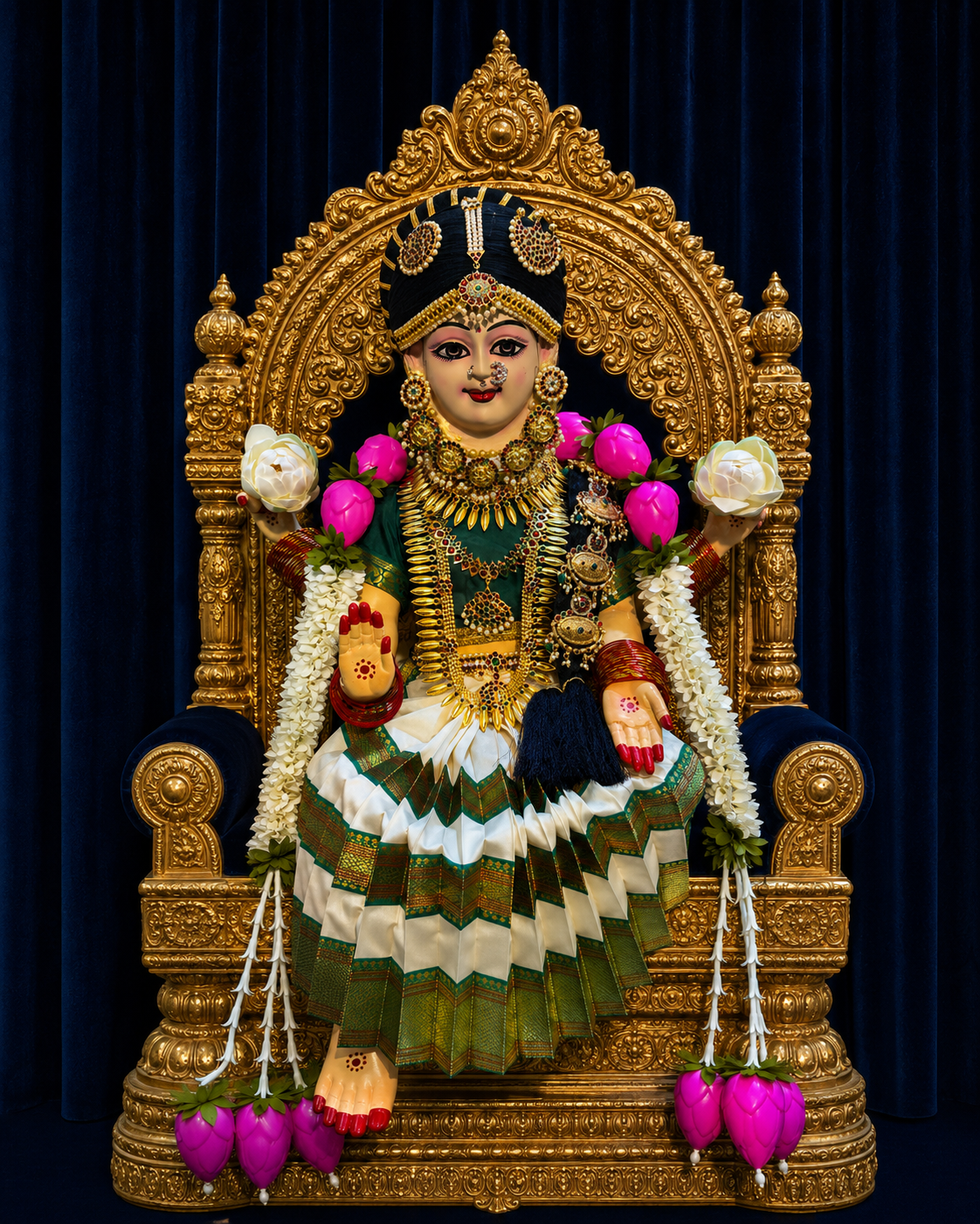 Premium Varamahalakshmi Fiber Body with Semi Silk Saree, Temple Jewellery, Stone Crown & Lotus Alankaram | Fully Dismantlable Goddess Idol for Varamahalakshmi & Navaratri 3