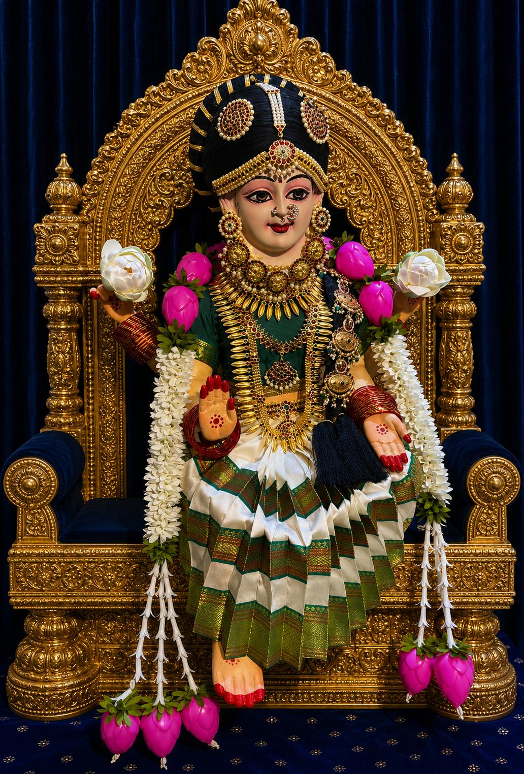 Premium Varamahalakshmi Fiber Body with Semi Silk Saree, Temple Jewellery, Stone Crown & Lotus Alankaram | Fully Dismantlable Goddess Idol for Varamahalakshmi & Navaratri 4