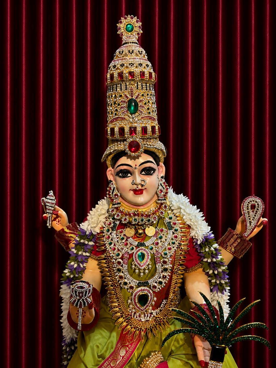 Premium Lalitha Parameshwari Fiber Body with Semi Silk Kanjivaram Saree, Temple Jewellery, Stone Crown & Lotus Alankaram | Fully Dismantlable Goddess Idol for Varamahalakshmi & Navaratri