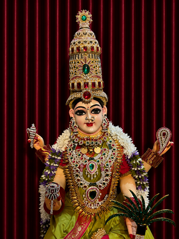 Premium Lalitha Parameshwari Fiber Body with Semi Silk Kanjivaram Saree, Temple Jewellery, Stone Crown & Lotus Alankaram | Fully Dismantlable Goddess Idol for Varamahalakshmi & Navaratri