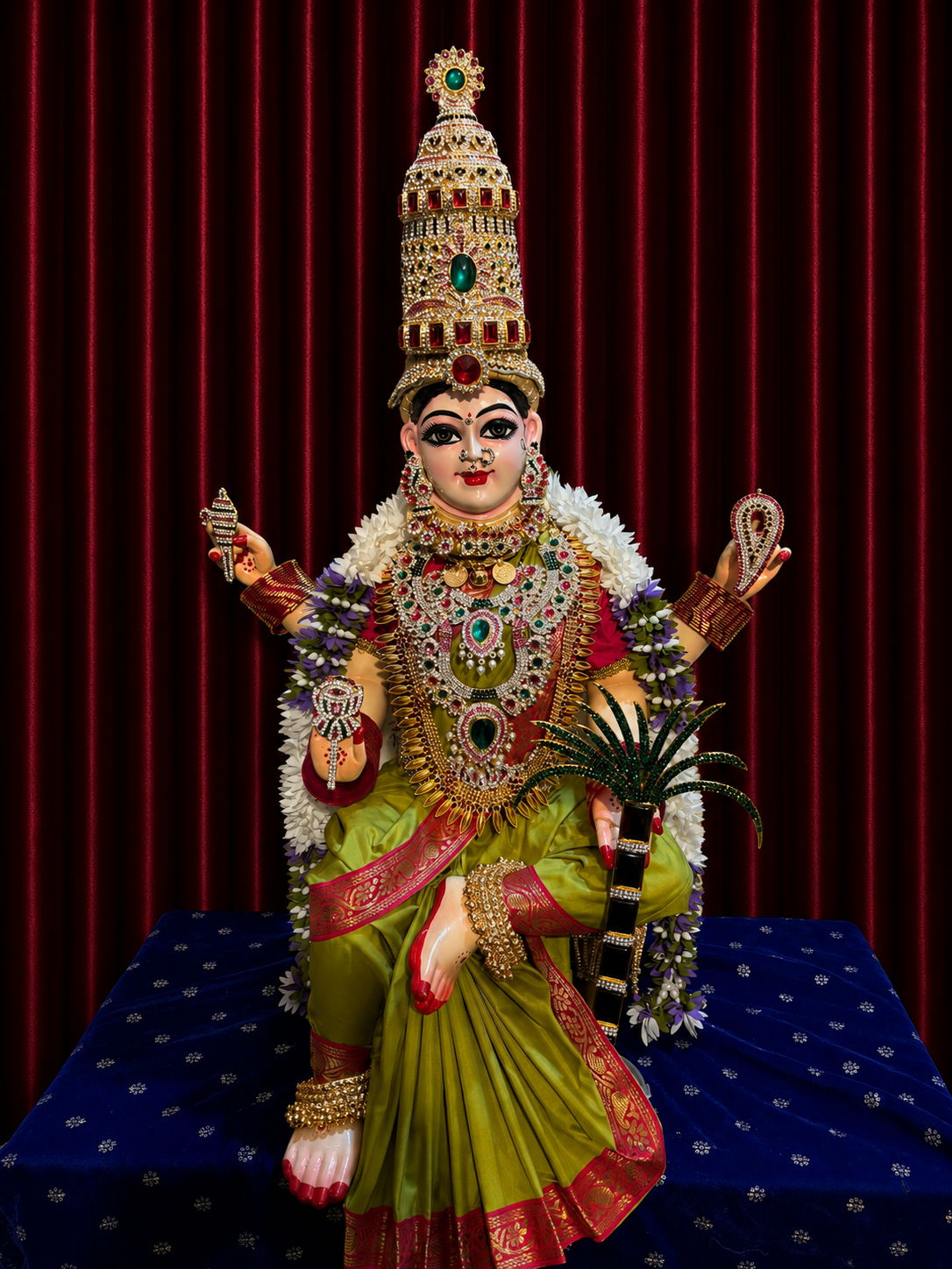 Premium Lalitha Parameshwari Fiber Body with Semi Silk Kanjivaram Saree, Temple Jewellery, Stone Crown & Lotus Alankaram | Fully Dismantlable Goddess Idol for Varamahalakshmi & Navaratri 2