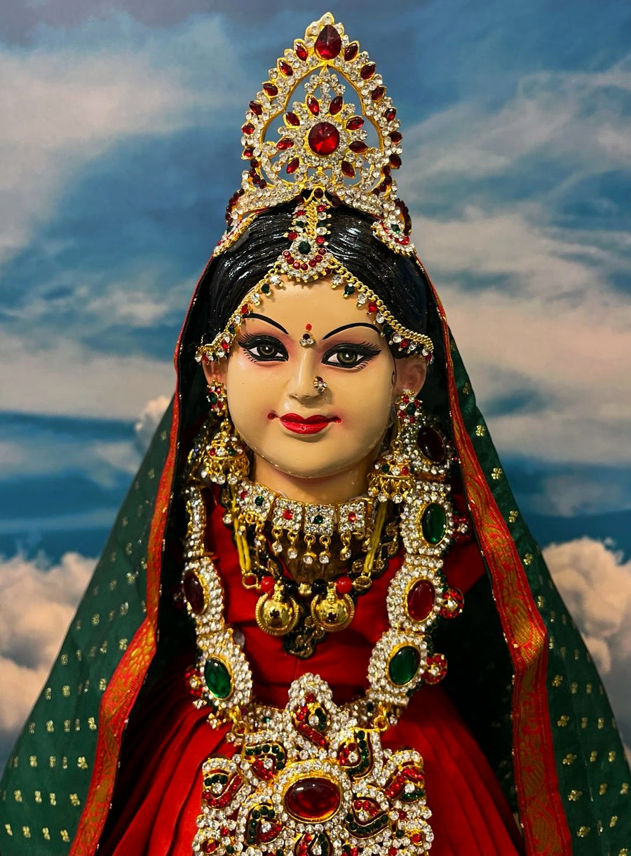 Premium Varamahalakshmi Fiber Face with Pure Kanchivaram Silk Saree, Temple Jewellery, Stone Crown & Lotus Alankaram | Fully Dismantlable Goddess Face for Kalash for Varamahalakshmi & Navaratri