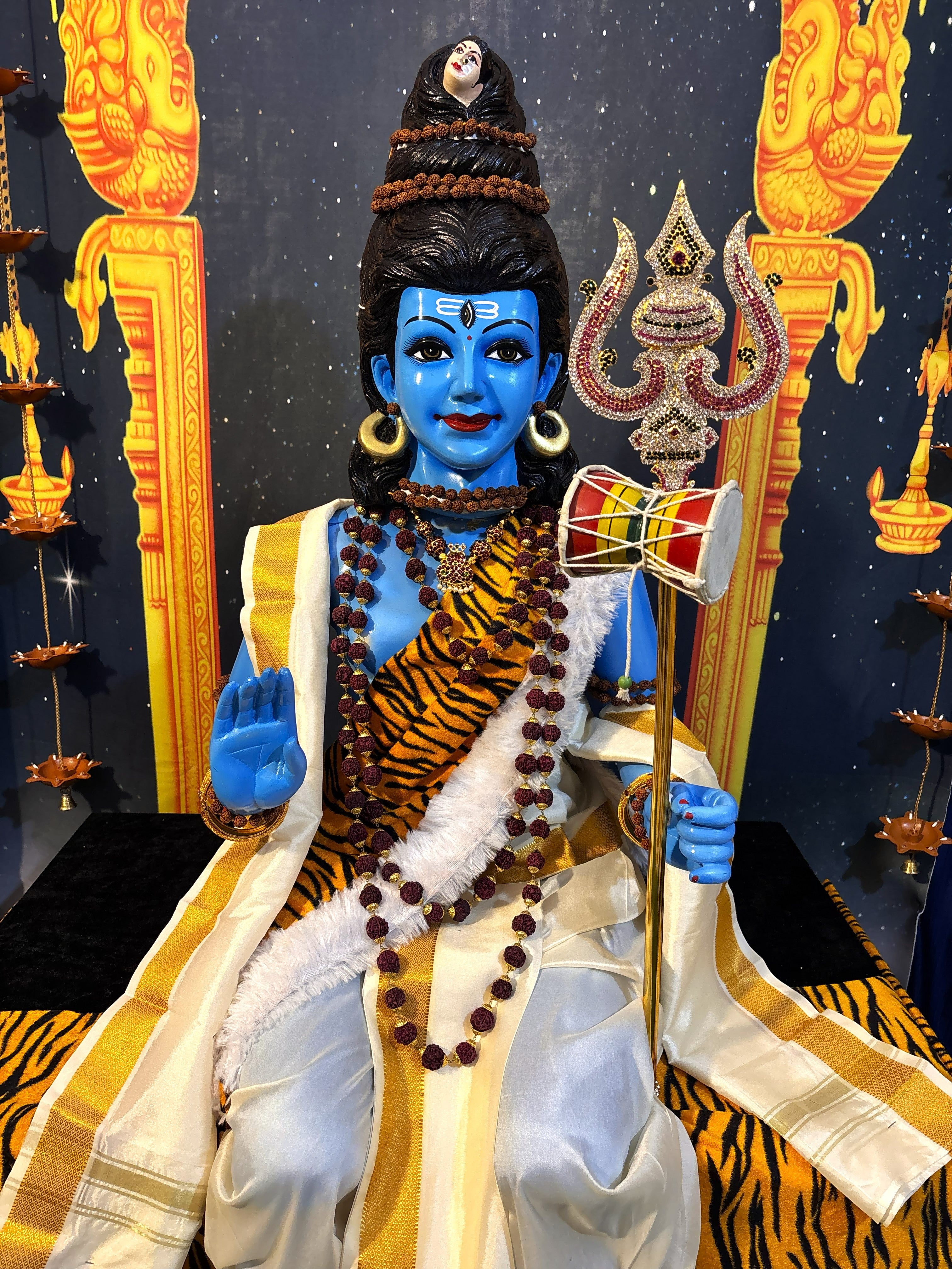 Premium Shiva Fiber Body with Semi Silk Dhoti, Temple Jewellery, Stone Alankaram | Fully Dismantlable diety Idol for Navaratri 2
