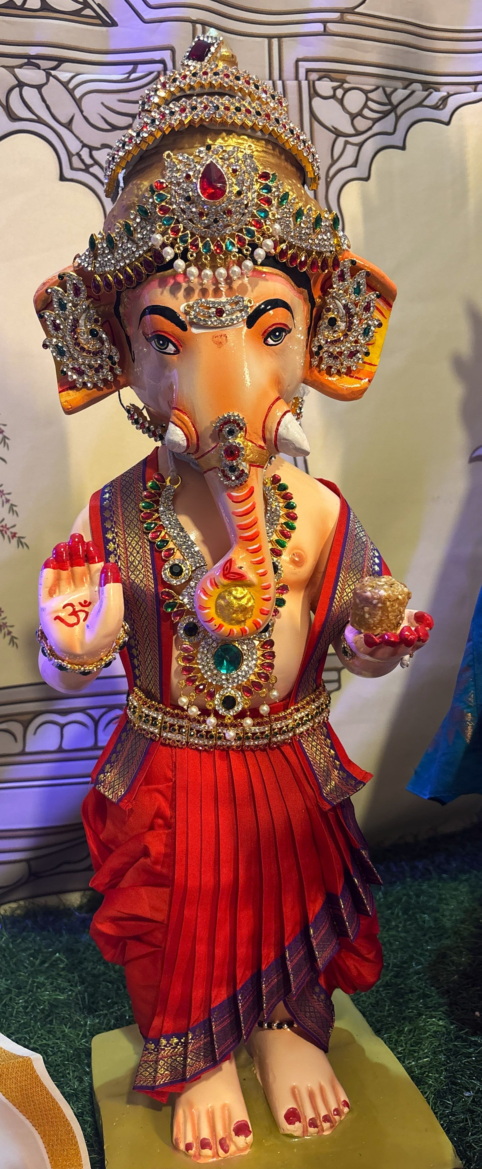 Premium Ganesha and Baby Subramanya Fiber Body with Semi Silk Dhoti, Temple Jewellery, Stone Alankaram | Fully Dismantlable diety Idol for Navaratri 2