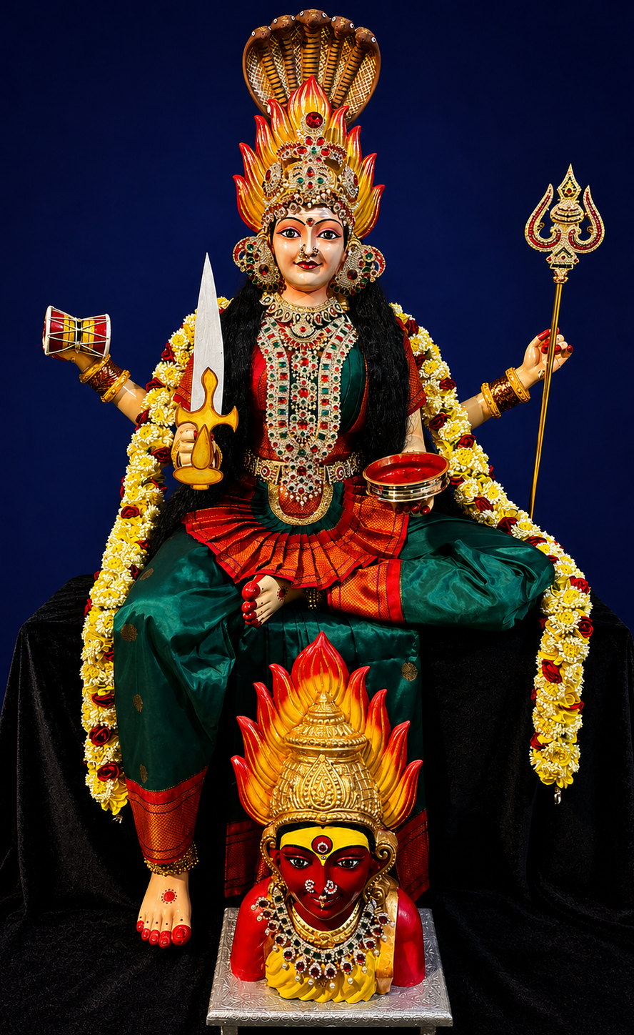 Premium THIRUVERKADU KARUMARIAMMAN Fiber Body with Semi Kanchivaram Silk Saree, Temple Jewellery, Stone Alankaram | Fully Dismantlable diety Idol for Navaratri 2