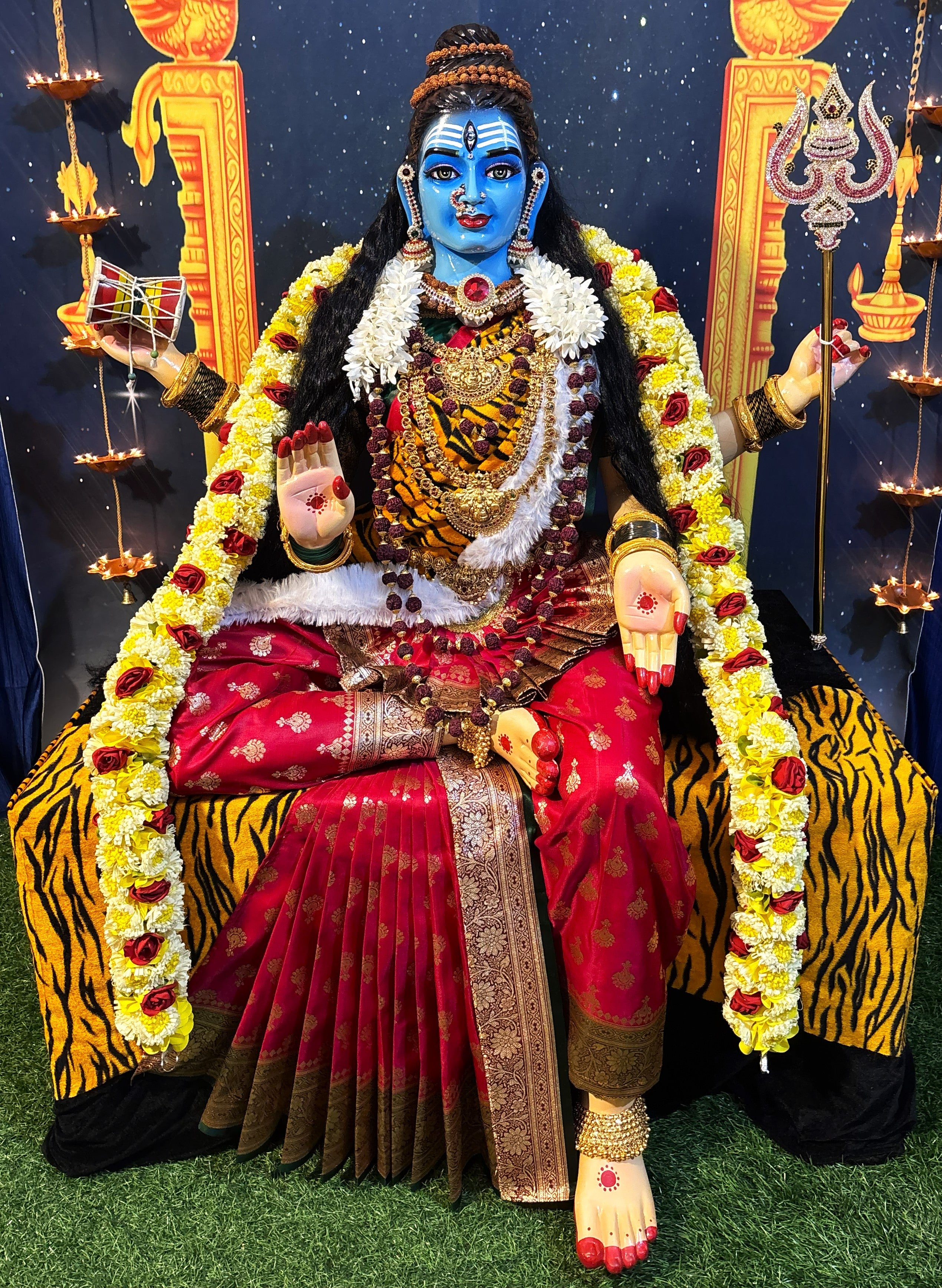 Premium Maheshwari Fiber Body with Semi Babaras Silk Saree, Temple Jewellery, Stone Alankaram | Fully Dismantlable diety Idol for Navaratri 2