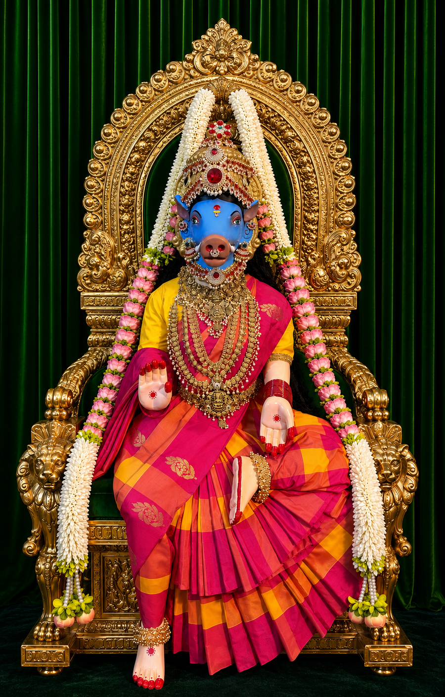 Premium Varahi Devi Fiber Body with Semi Kanjivaram Saree, Temple Jewellery | Fully Dismantlable Goddess Idol for Varamahalakshmi & Navaratri