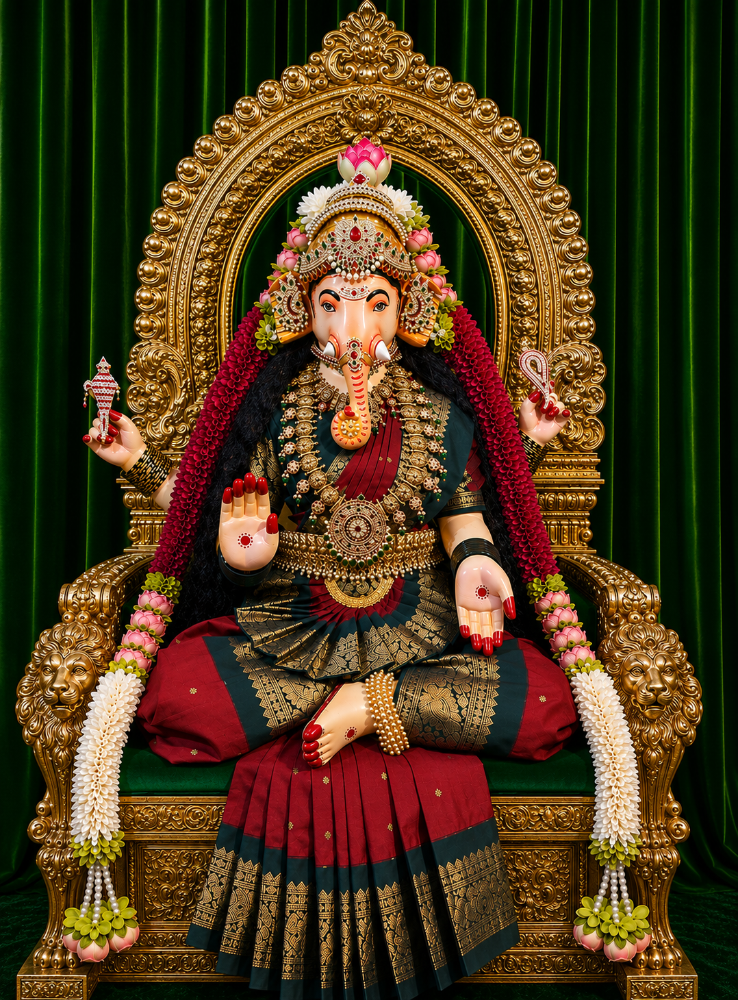Premium Vinayaki Devi Fiber Body with Semi Kanjivaram Saree, Temple Jewellery | Fully Dismantlable Goddess Idol for Varamahalakshmi & Navaratri 1
