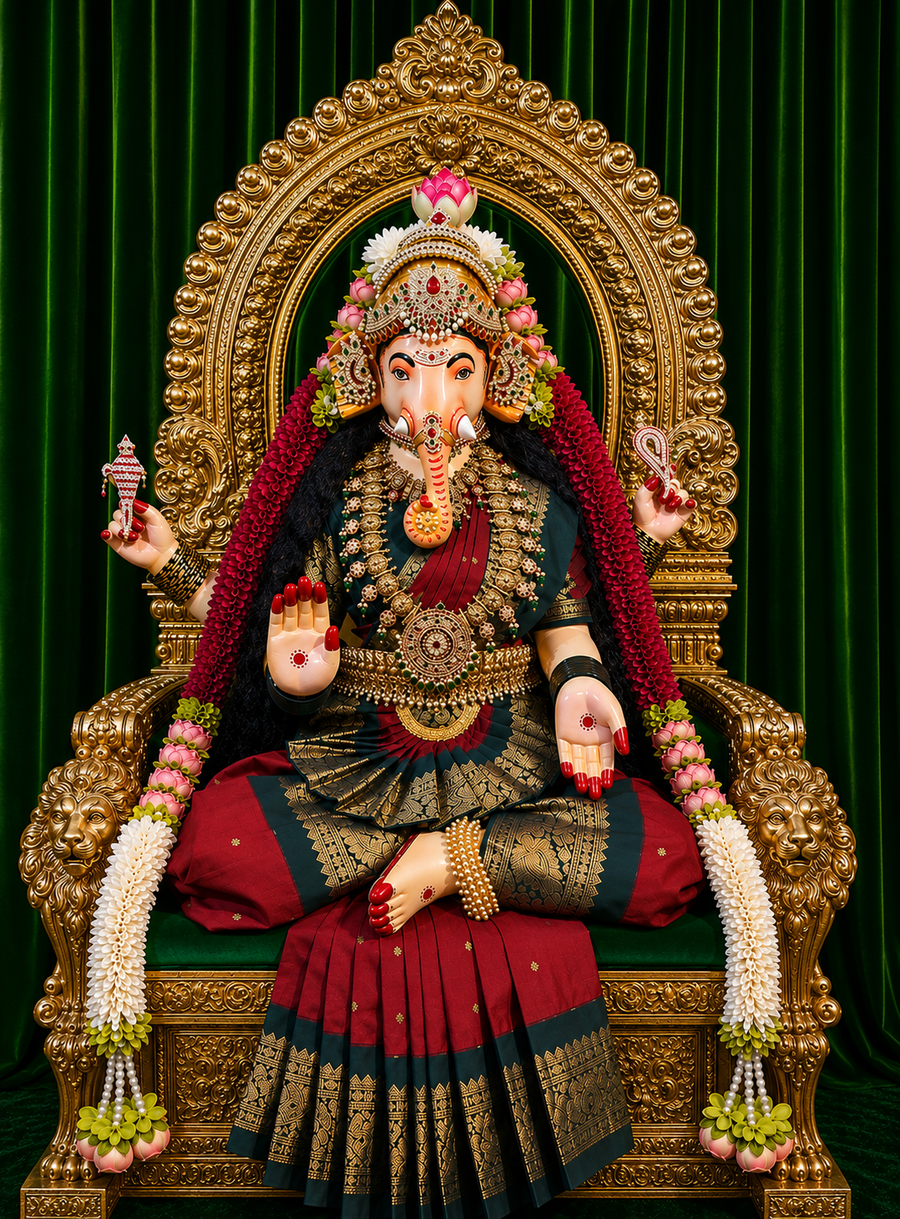 Premium Vinayaki Devi Fiber Body with Semi Kanjivaram Saree, Temple Jewellery | Fully Dismantlable Goddess Idol for Varamahalakshmi & Navaratri