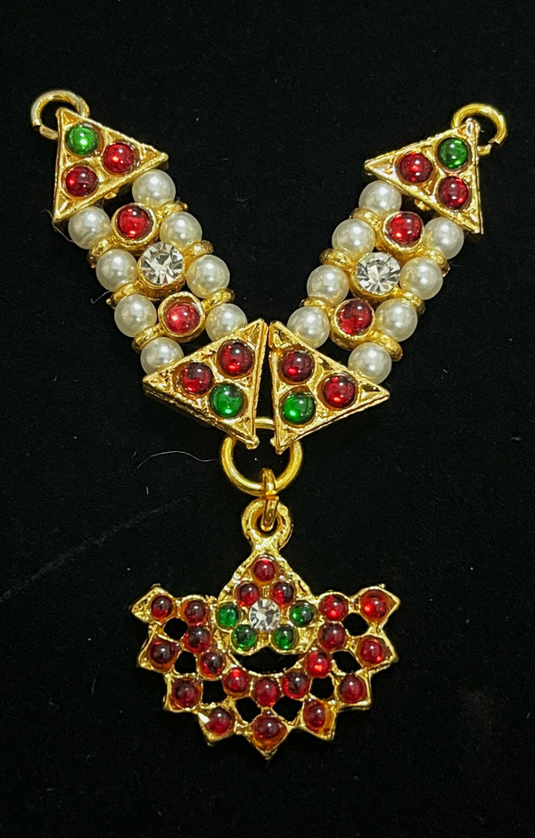 Deity short necklace / Choker - Pearls with read and green kemp stones on Gold plated metal alloy