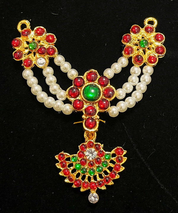 Deity short necklace / Choker - Pearls with read and green kemp stones on Gold plated metal alloy