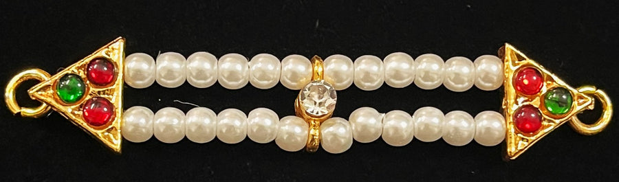 DEITY MULTIPURPOSE BELTS / Can be used as Earrings mati / Choker / Waist belt / Anklets / Bangels / Armlets - Pearls with read and green kemp stones on Gold plated metal alloy