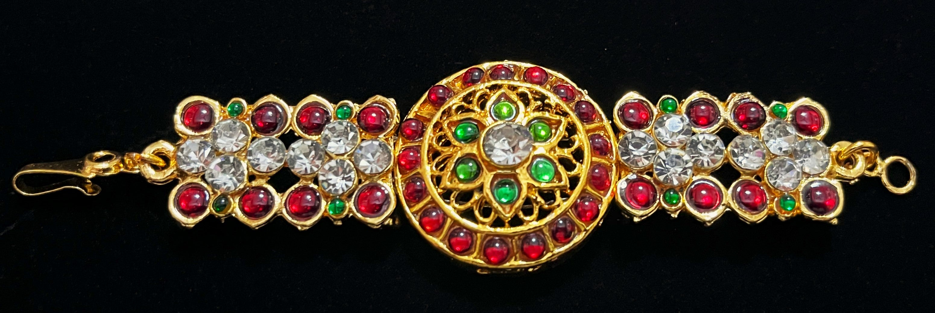 DEITY MULTIPURPOSE BELTS / Can be used as Earrings mati / Choker / Waist belt / Anklets / Bangels / Armlets - Pearls with read and green kemp stones on Gold plated metal alloy 1