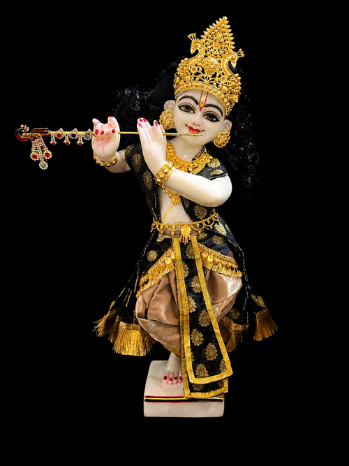 Deity dhoti and patka shalya / Uparna vastra made of Gimmi Choo Monocrome fabric - Biege Dhoti with Gold Kiran Lace and Jet Black Pleats and Shalya