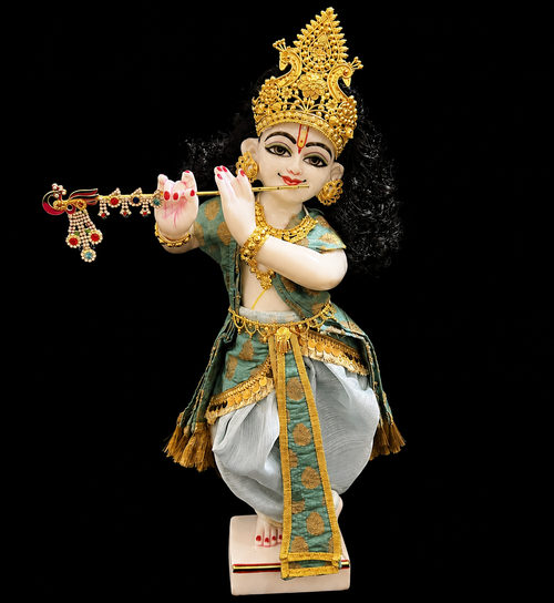 Deity dhoti and patka shalya / Uparna vastra made of Gimmi Choo Monocrome fabric - Light Grey Dhoti with Gold Kiran Lace and Sage Green Pleats and Shalya