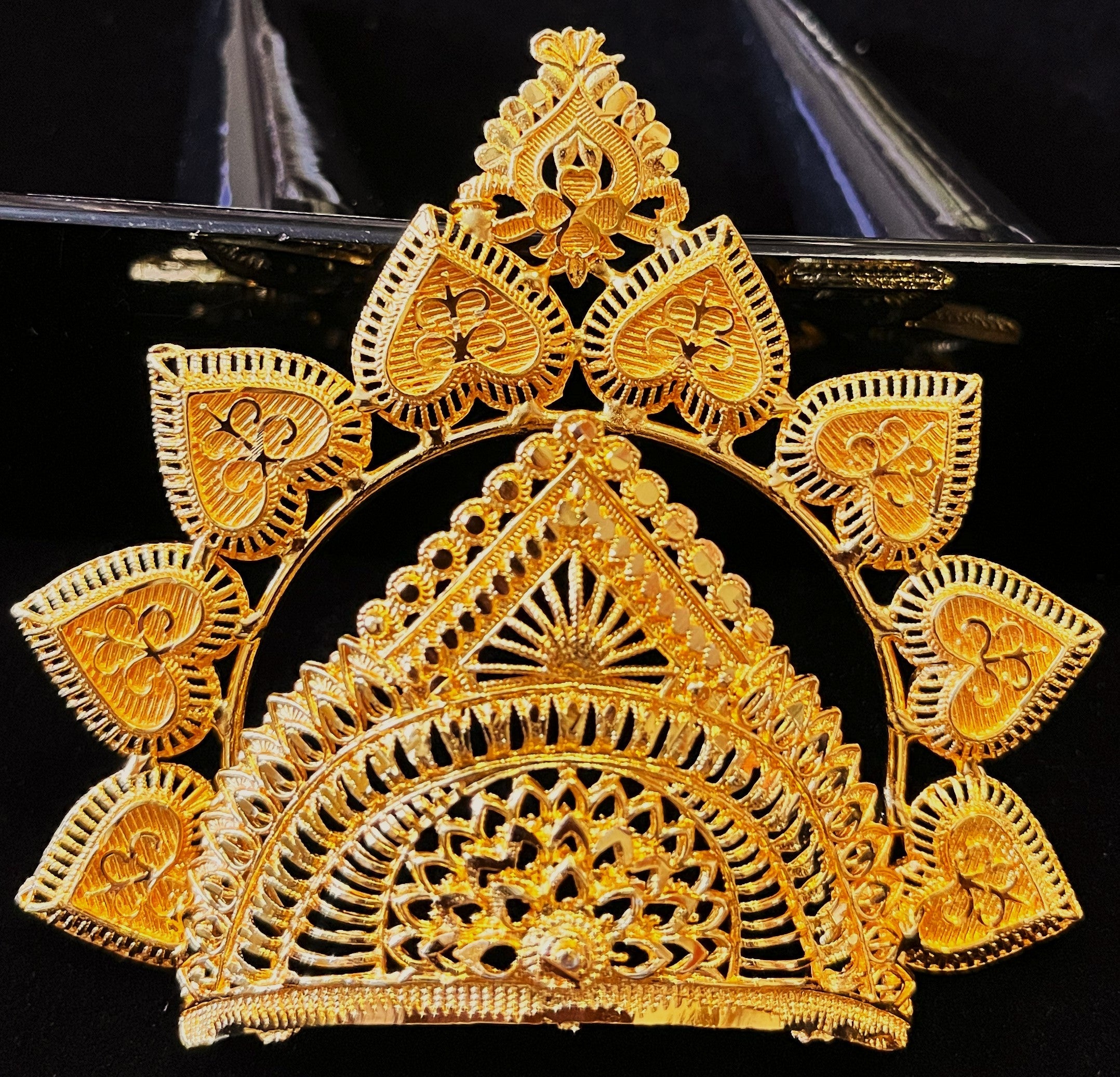 chandrika jewellery, half crown for deity, idol chandram ornament - Length without chakra: 2 inches | Length with chakra: 3 inches | Width: 2.5 inches 1