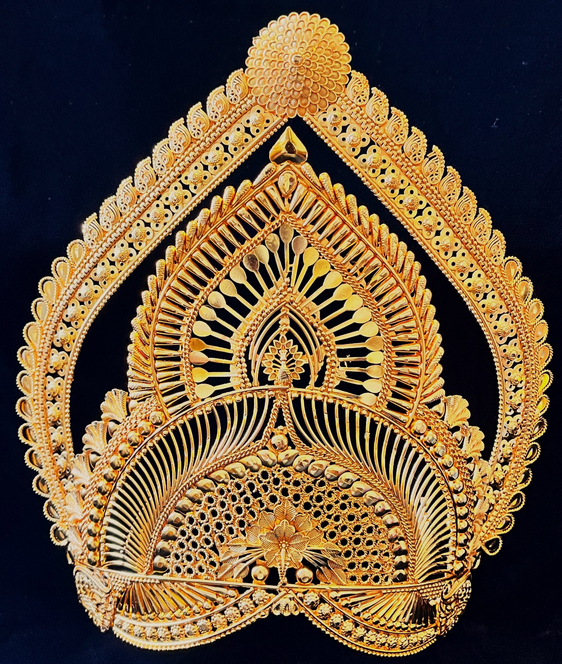 chandrika jewellery, half crown for deity, idol chandram ornament - Length (without chakra): 8 inches | Length (with chakra): 10 inches | Width: 8 inches 1