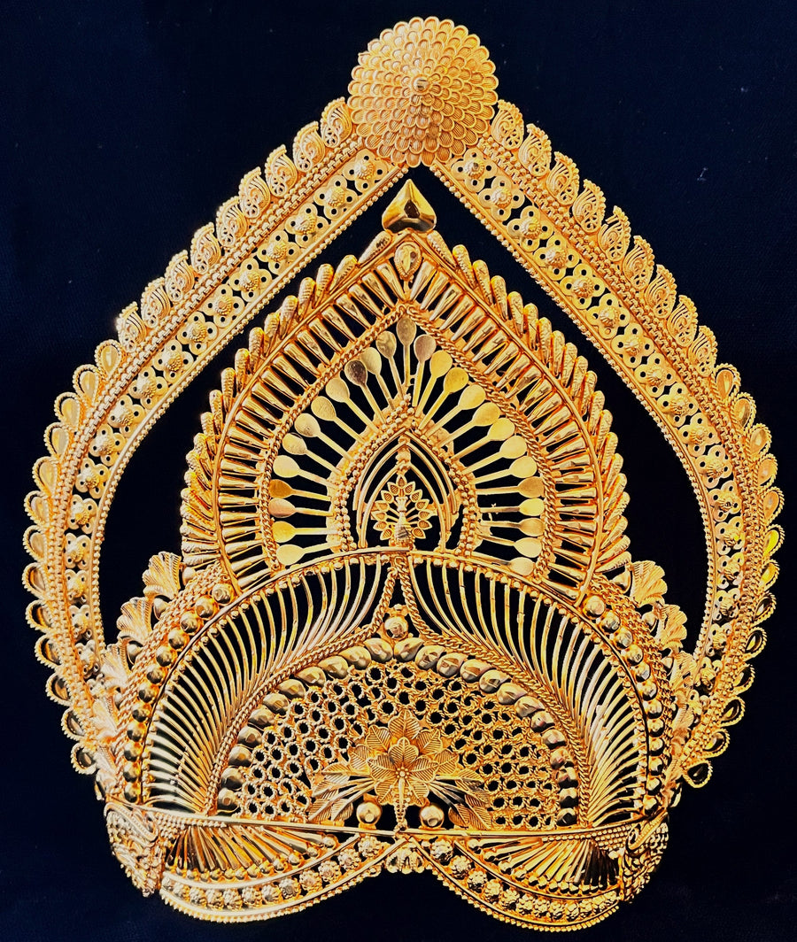 chandrika jewellery, half crown for deity, idol chandram ornament - Length (without chakra): 8 inches | Length (with chakra): 10 inches | Width: 8 inches