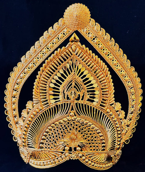chandrika jewellery, half crown for deity, idol chandram ornament - Length (without chakra): 8 inches | Length (with chakra): 10 inches | Width: 8 inches