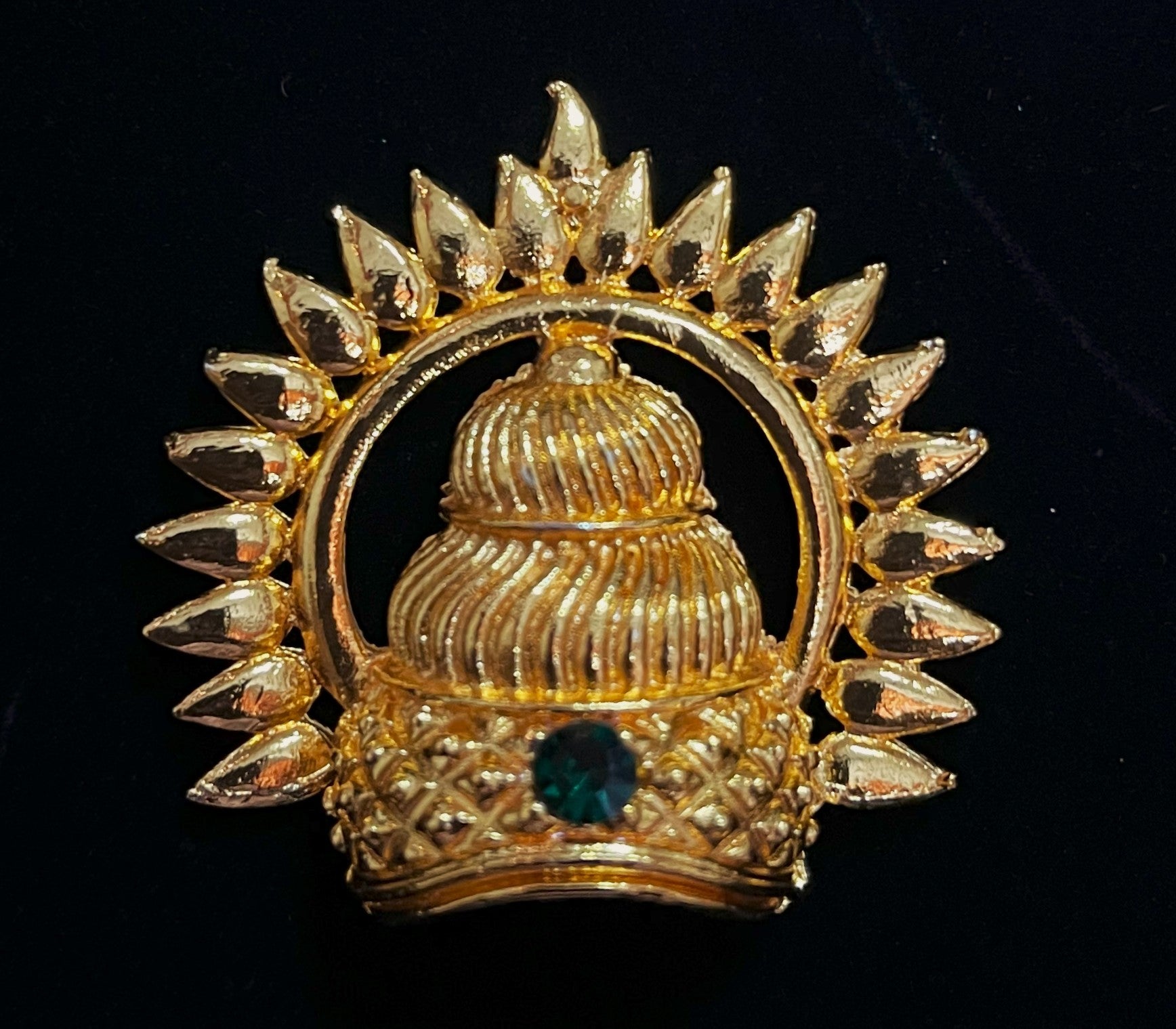 Royal Crown with Prabhavali – Divine Arch Design - South Indian Stones with red / pink / red stone - Length with chakra: 1.5 inches, Length without chakra: 1 inches, Width: 1.5 inches 3