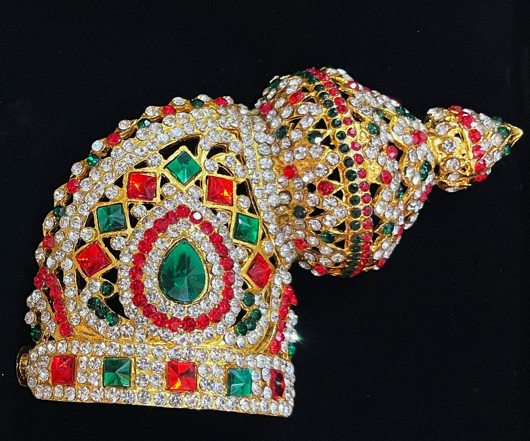 Andal Style Crown - Pink, white & green stones on South Indian Stones metal alloy / Red, white & green stones on South Indian Stones metal alloy - Length: 4 inches, Width: 3.5 inches 2