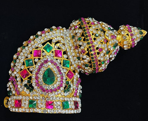 Andal Style Crown - Pink, white & green stones on South Indian Stones metal alloy / Red, white & green stones on South Indian Stones metal alloy - Length: 4 inches, Width: 3.5 inches
