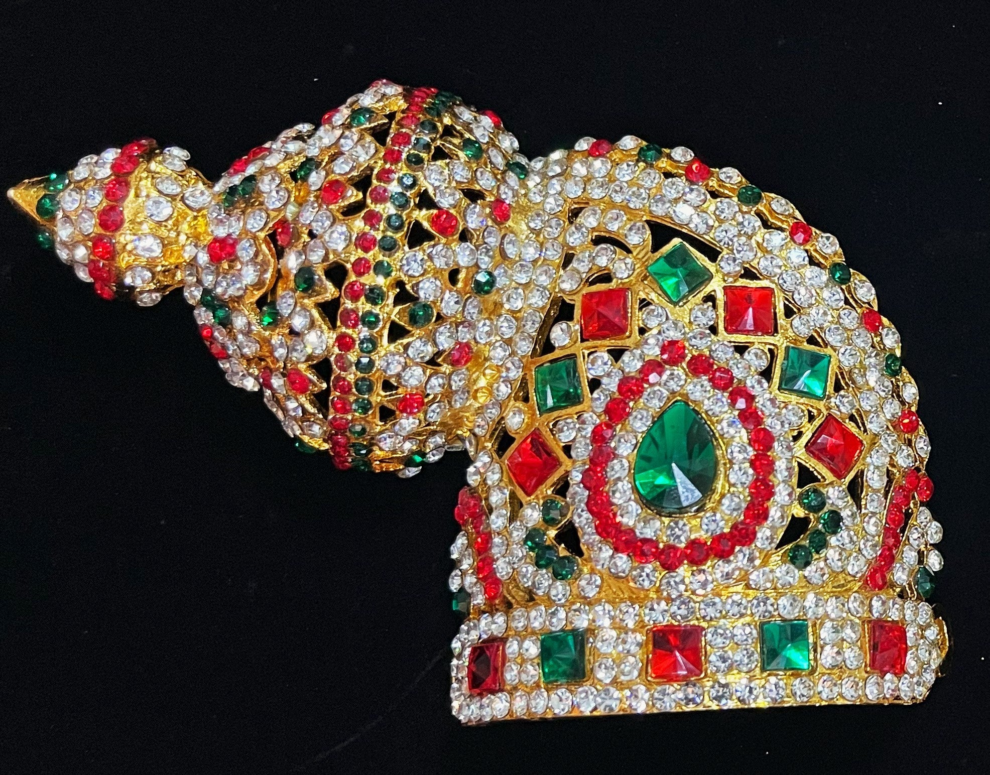 Andal Style Crown - Pink, white & green stones on South Indian Stones metal alloy / Red, white & green stones on South Indian Stones metal alloy - Length: 4 inches, Width: 3.5 inches 2