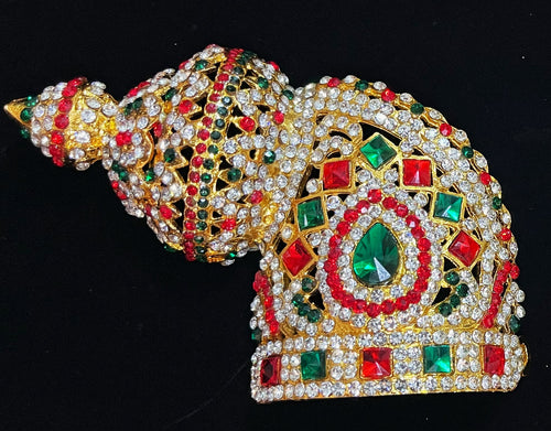 Andal Style Crown - Pink, white & green stones on South Indian Stones metal alloy / Red, white & green stones on South Indian Stones metal alloy - Length: 4 inches, Width: 3.5 inches