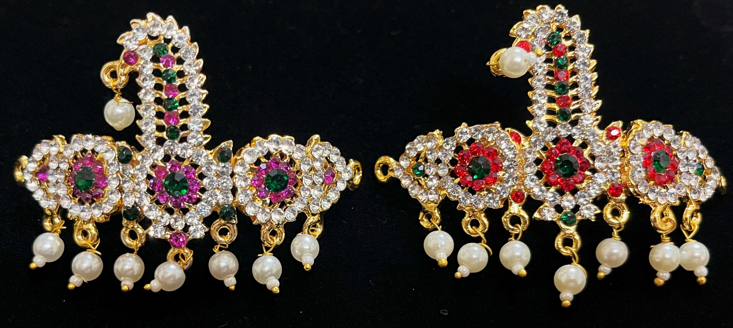 Turai Ornament – Royal Turban Jewel - Pink, white & green stones on South Indian Stones metal alloy / Red, white & green stones on South Indian Stones metal alloy / White and blue stones on South Indian Stones metal alloy - Length: 2 inches, Width: 2.5... 1