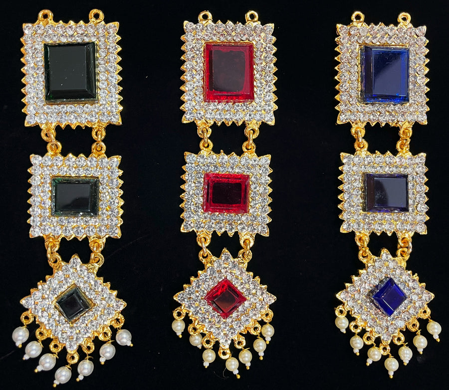 Long Haram – South Indian Temple Jewellery - Green & White stones / Red &  White / Blue & White stones on South Indian Stones metal alloy - Length: 5.5 inches