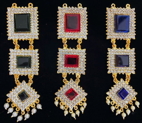 Long Haram – South Indian Temple Jewellery - Green & White stones / Red &  White / Blue & White stones on South Indian Stones metal alloy - Length: 5.5 inches