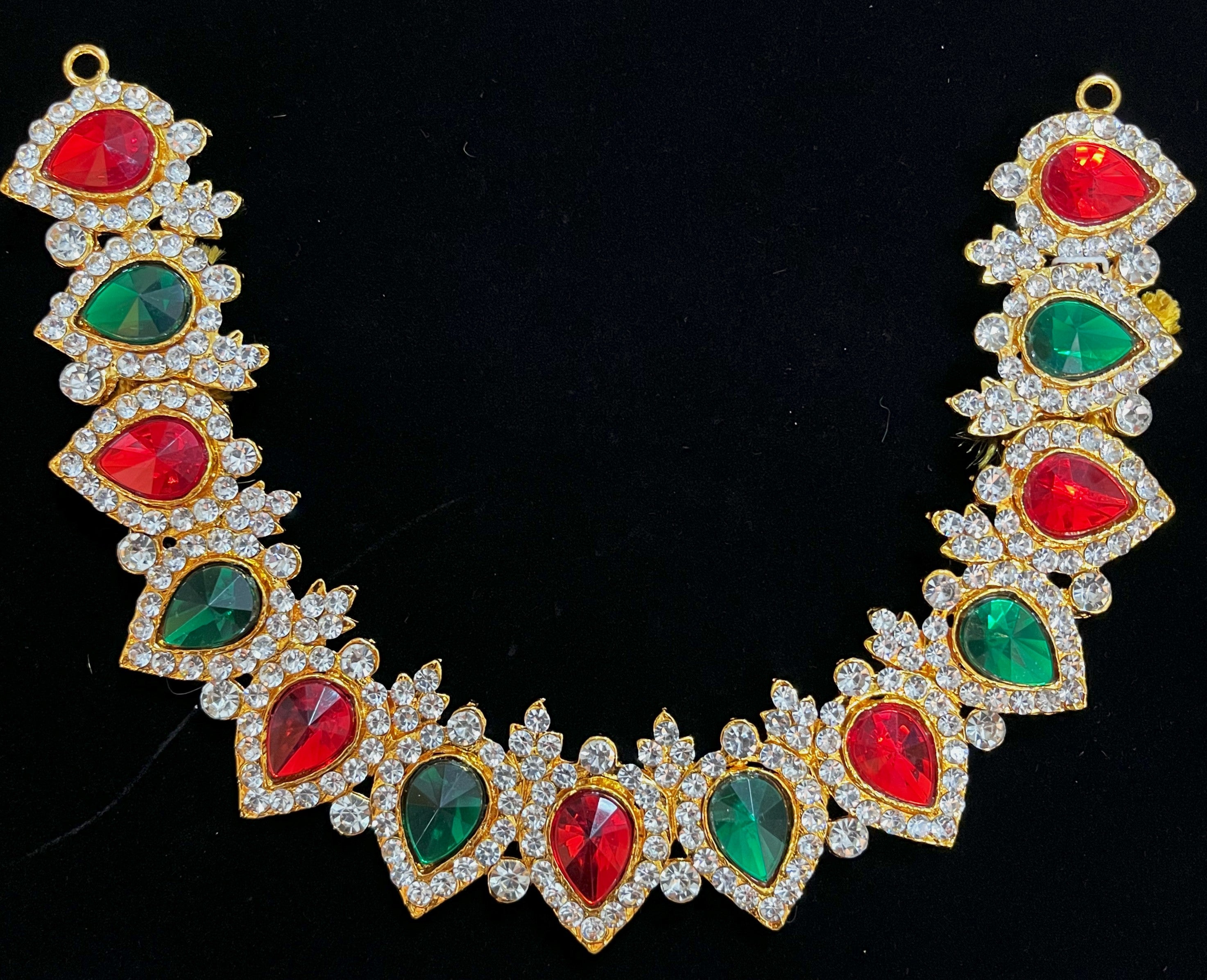 Short Necklace (Addigai) - Pink, white & green stones / Red, white & green stones on South Indian Stones metal alloy - Length: 5.5 inches, Width: 6 inches 2